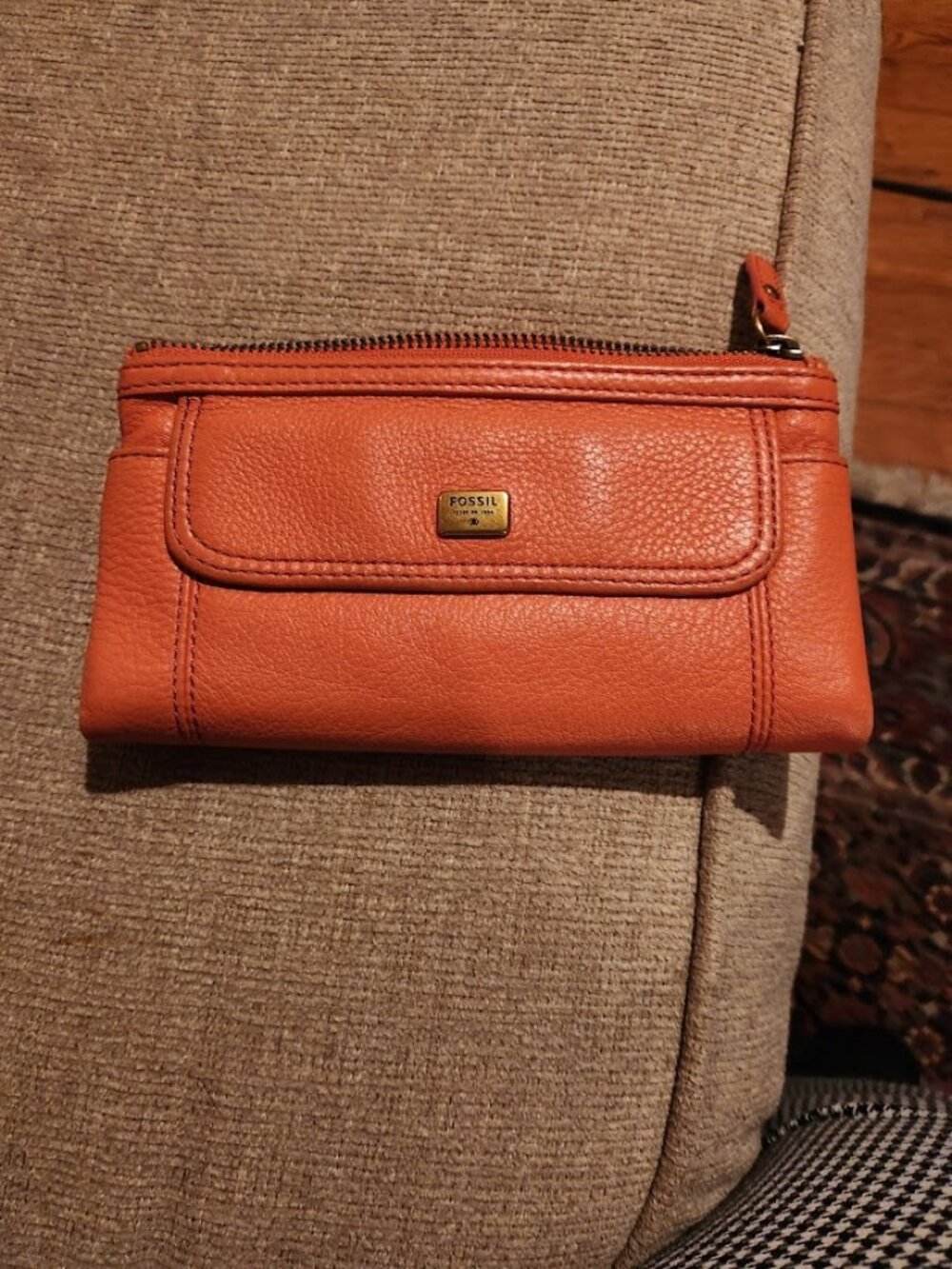 great orange fossil wallet